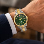 SWP Swiss Militaire Jungfrau Swiss Ronda 515 Watch with a Green Dial and a Silver and Gold Stainless Steel Strap in a 42mm Silver and Gold Stainless Steel Case with 5 ATM H982BV_8741673_1
