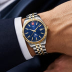 SWP Swiss Militaire Jungfrau Swiss Ronda 585 Watch with a Blue Dial and a Silver and Gold Stainless Steel Strap in a 31mm Silver and Gold Stainless Steel Case with 5 ATM D982BBU_8741676_1