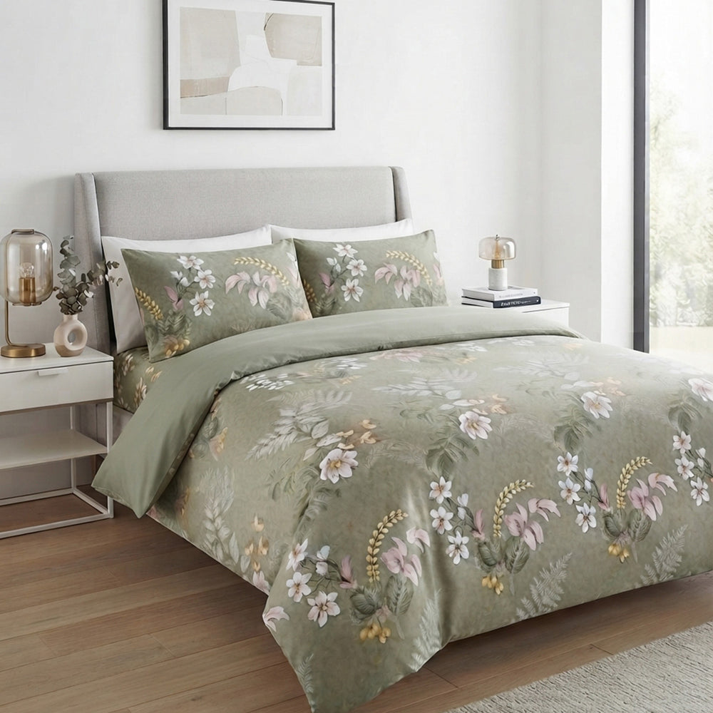 Plain Bedding Set With Duvet Cover & Fitted Sheet (Size Single) - Green_8747666