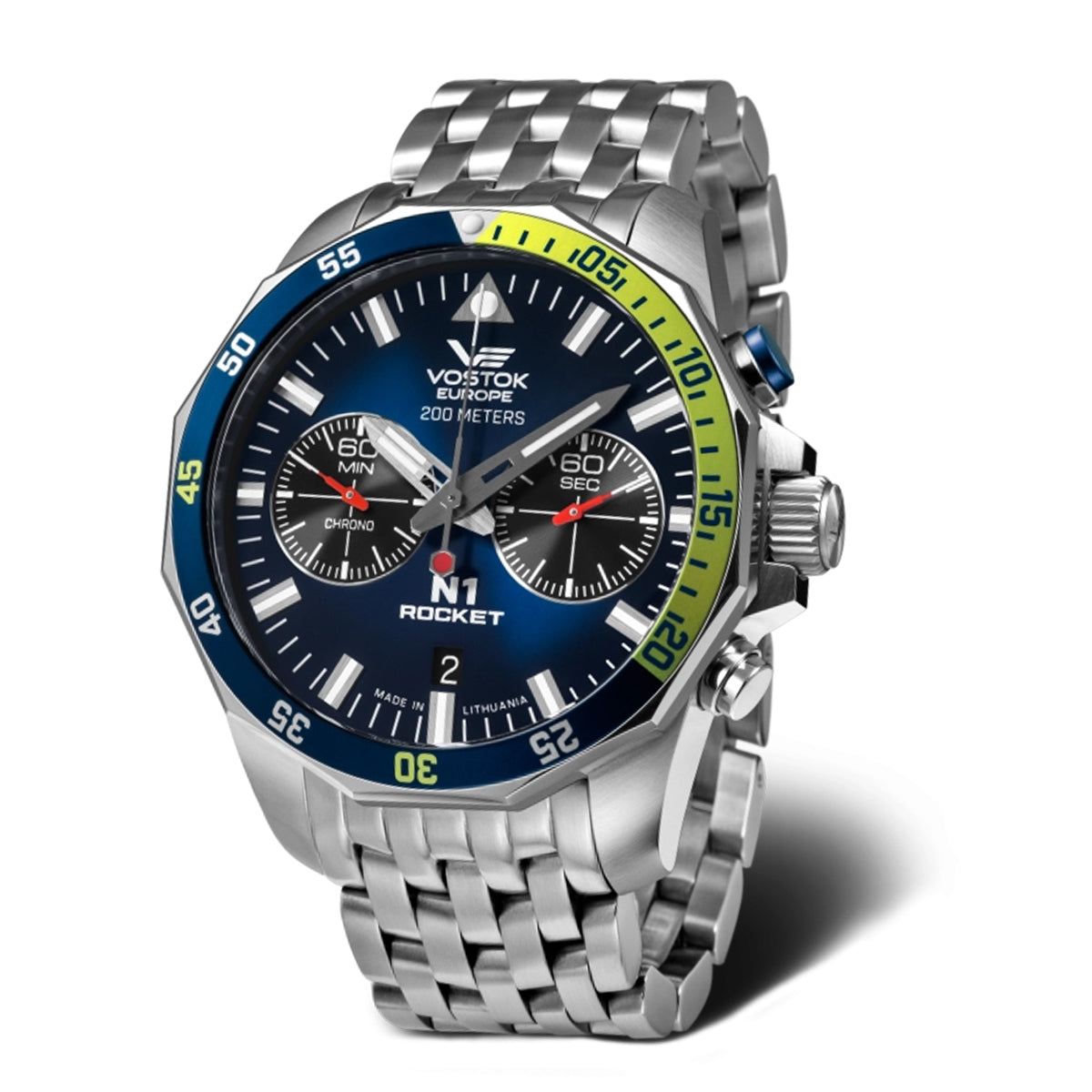 Vostok Europe N1 Rocket  Watch with a Blue Dial and a Silver Stainless Steel Strap in a 46mm Silver Stainless Steel Case with 20 ATM 6S21-225A708-B_8747709