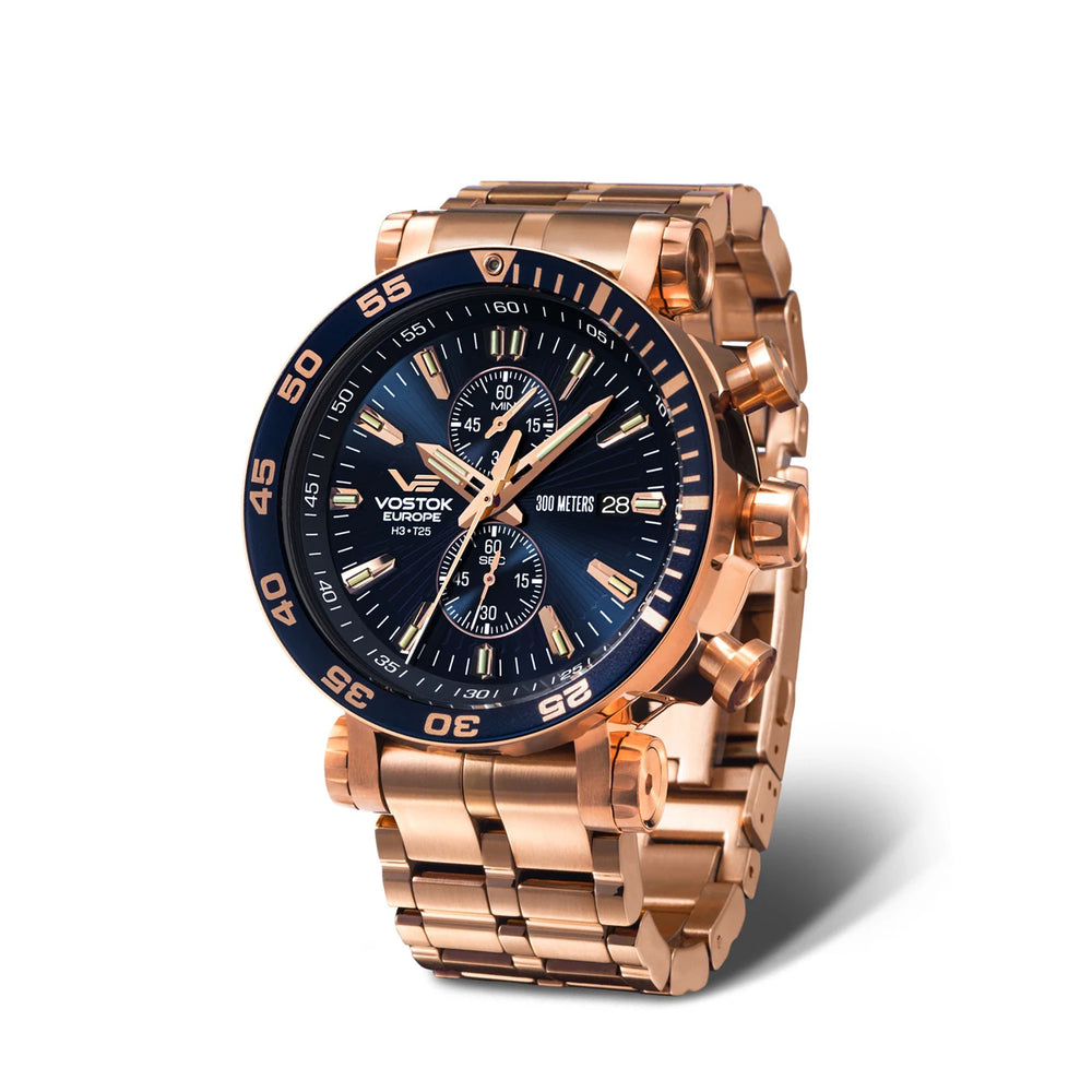 Vostok Europe Energia Rocket Mecha-Quartz Chronograph Deep Blue Dial Rose Gold PVD Bracelet 48mm Diver Watch 30 ATM VK61-575B590_8774159