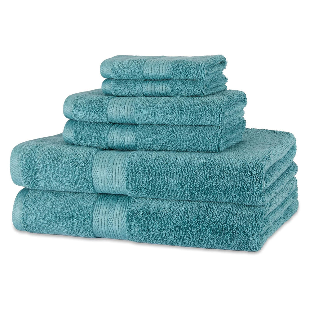 6 Piece Cotton Bathroom Towel Set - 2 Bath 2 Hand & 2 Flannel Face Cloths - Aqua_8791148