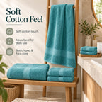 6 Piece Cotton Bathroom Towel Set - 2 Bath 2 Hand & 2 Flannel Face Cloths - Aqua_8791148_2