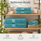 6 Piece Cotton Bathroom Towel Set - 2 Bath 2 Hand & 2 Flannel Face Cloths - Aqua_8791148_3