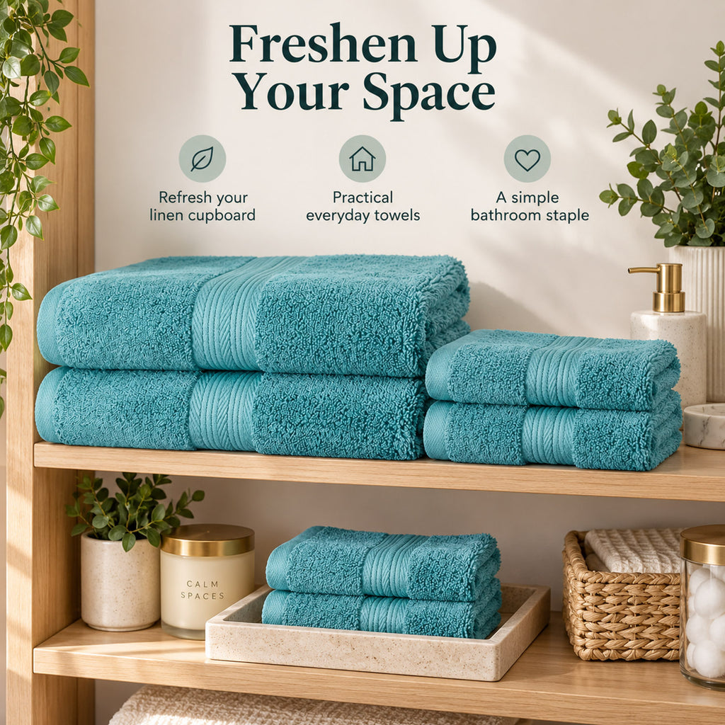 6 Piece Cotton Bathroom Towel Set - 2 Bath 2 Hand & 2 Flannel Face Cloths - Aqua_8791148_4