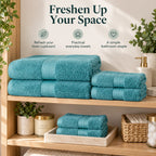 6 Piece Cotton Bathroom Towel Set - 2 Bath 2 Hand & 2 Flannel Face Cloths - Aqua_8791148_4