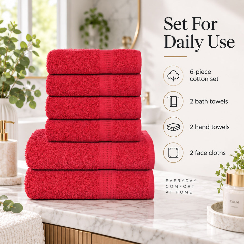 6 Piece Cotton Bathroom Towel Set - 2 Bath 2 Hand & 2 Flannel Face Cloths - Fuchsia_8791149_1