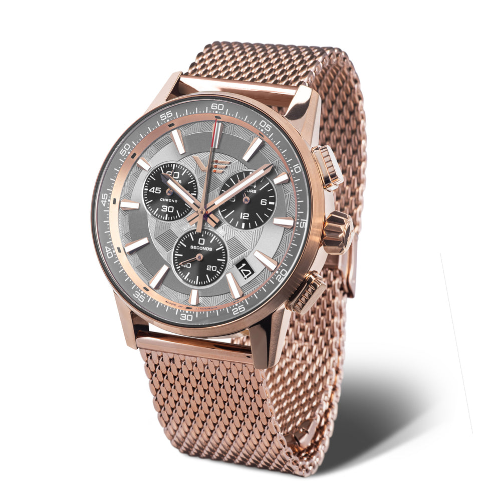 VE Limousine Seiko VK68 Quartz Watch with a Grey Dial and a Rose Stainless Steel Milanese Strap in a  Rose Stainless Steel Case with 5 ATM VK68-561B785M_8802284