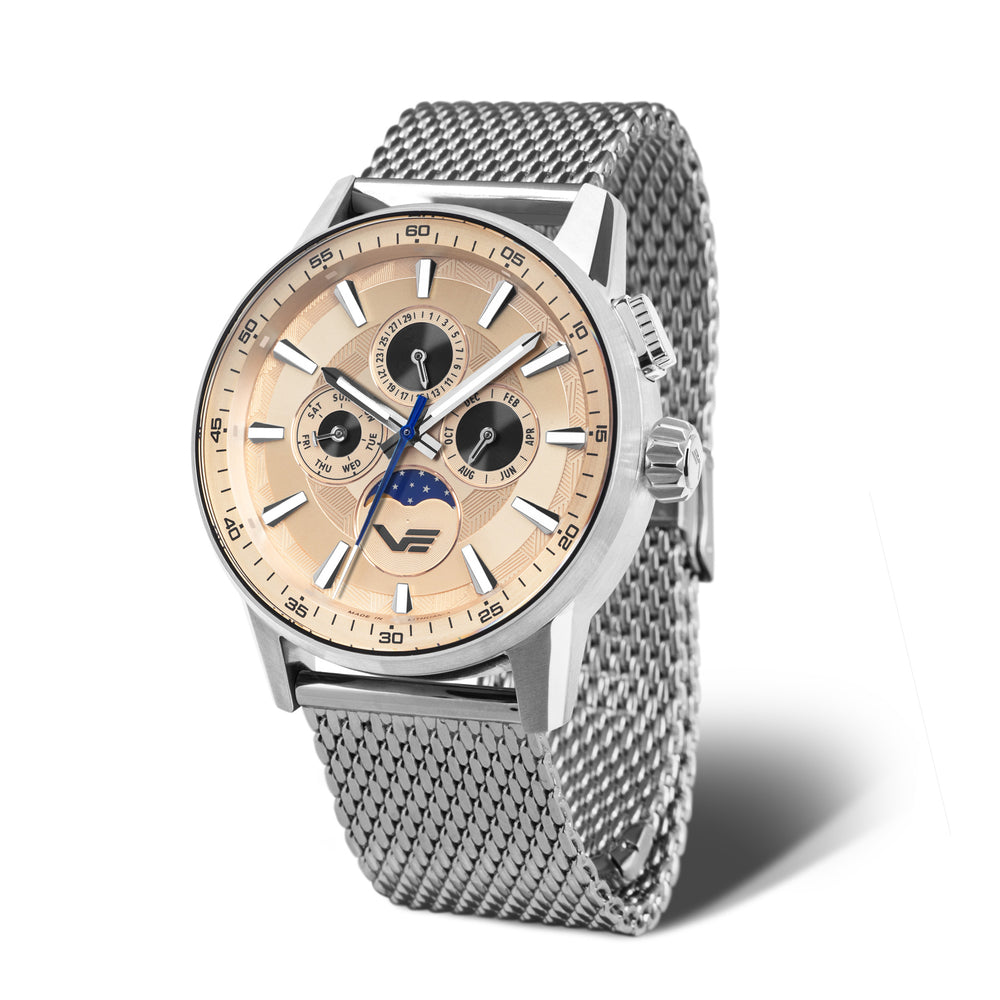 VE Limousine Miyota 6P00 Quartz Watch with a Champagne Dial and a Silver Stainless Steel Milanese Strap in a  Silver Stainless Steel Case with 5 ATM 6P00-561A789M_8802285