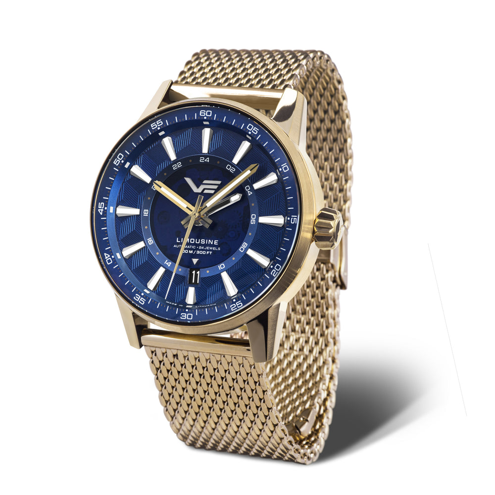VE Limousine TMI NH34 Automatic Watch with a Blue Dial and a Rose Stainless Steel Milanese Strap in a  Gold Stainless Steel Case with 5 ATM NH34-561B786M_8802297