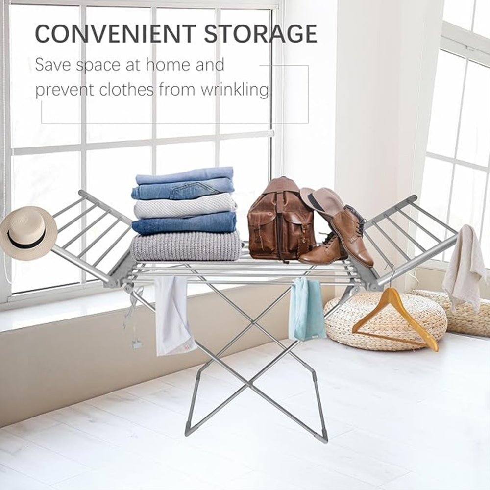 Electric Heated Clothes Drying Rack Non Corrosive Made from Lightweight Durable Aluminium Foldable Design Easy to Store UK Mains Plug_8802299_3