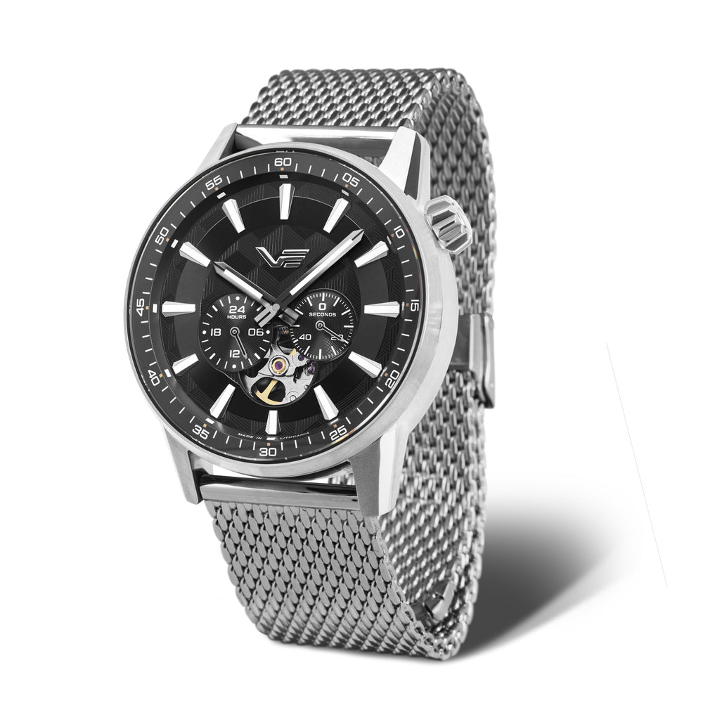 BIRTHDAY DEAL OF THE DAY PRICE ONLY - VE Limousine Miyota 82S7 Automatic Watch with a Black Dial and a Silver Stainless Steel Milanese Strap in a  Silver Stainless Steel Case with 5 ATM 82S7-561A787M_8802300