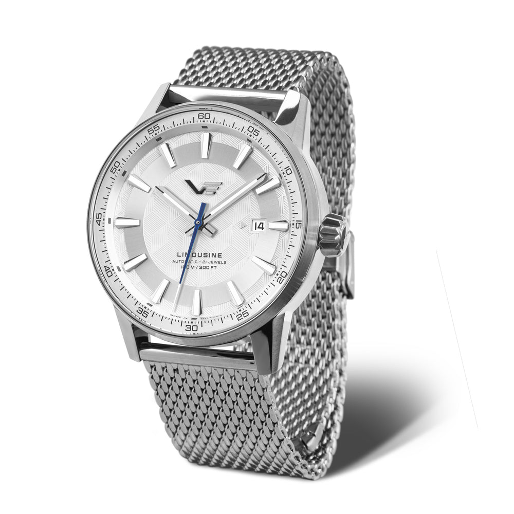 VE Limousine Miyota 8315 Automatic Watch with a White Dial and a Silver Stainless Steel Milanese Strap in a  Silver Stainless Steel Case with 5 ATM 8315-561A788M_8802342