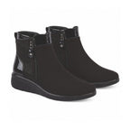 Shoetree Comfort Ladies Gorse Warm-Lined Comfort Sole Wedge Ankle Boot with Twin Zips & Diamante Trim (Size 4) - Black_8810069