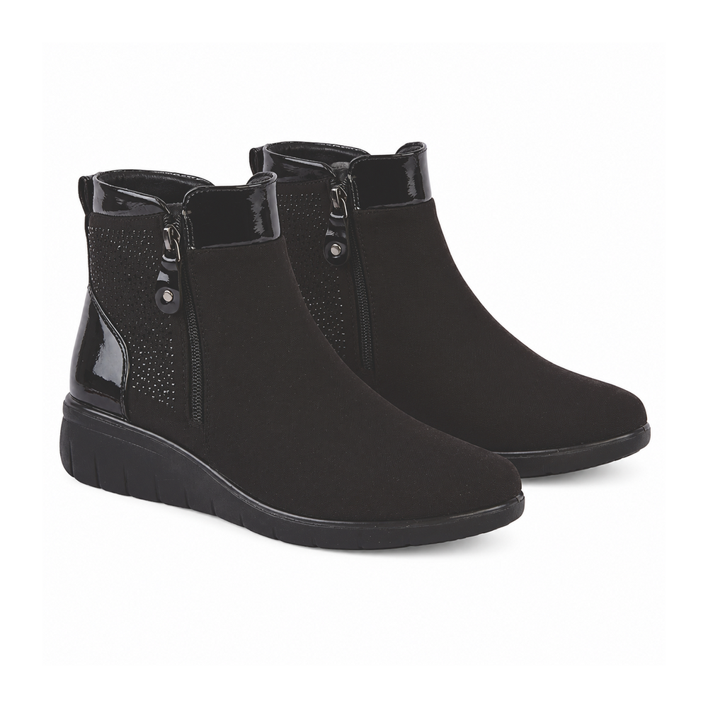 Jo & Joe Gorse Rhinestone Detail Faux Suede Zip Ankle Boots (Size 4) - Black_8810069