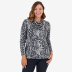 Sugar Crisp Long Sleeve Animal Print Cowl Neck Collar Top (Size L, 16-18) - Blue_8810153