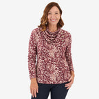 Sugar Crisp Long Sleeve Animal Print Cowl Neck Collar Top (Size M, 12-14) - Wine_8810943