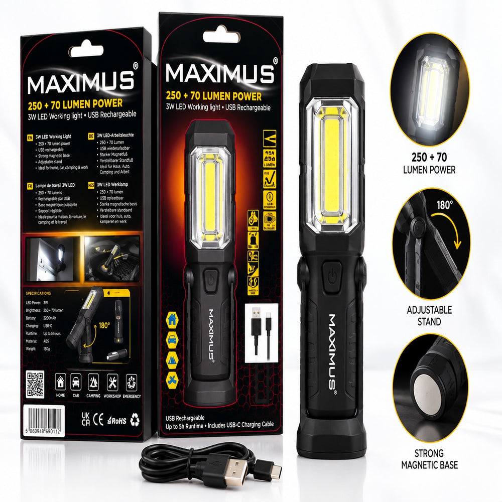 "MAXIMUS LED work light 3W+1W 380+90lm USB magnet Light intensity 100%-50% Headlamp Powerbank"_8820633