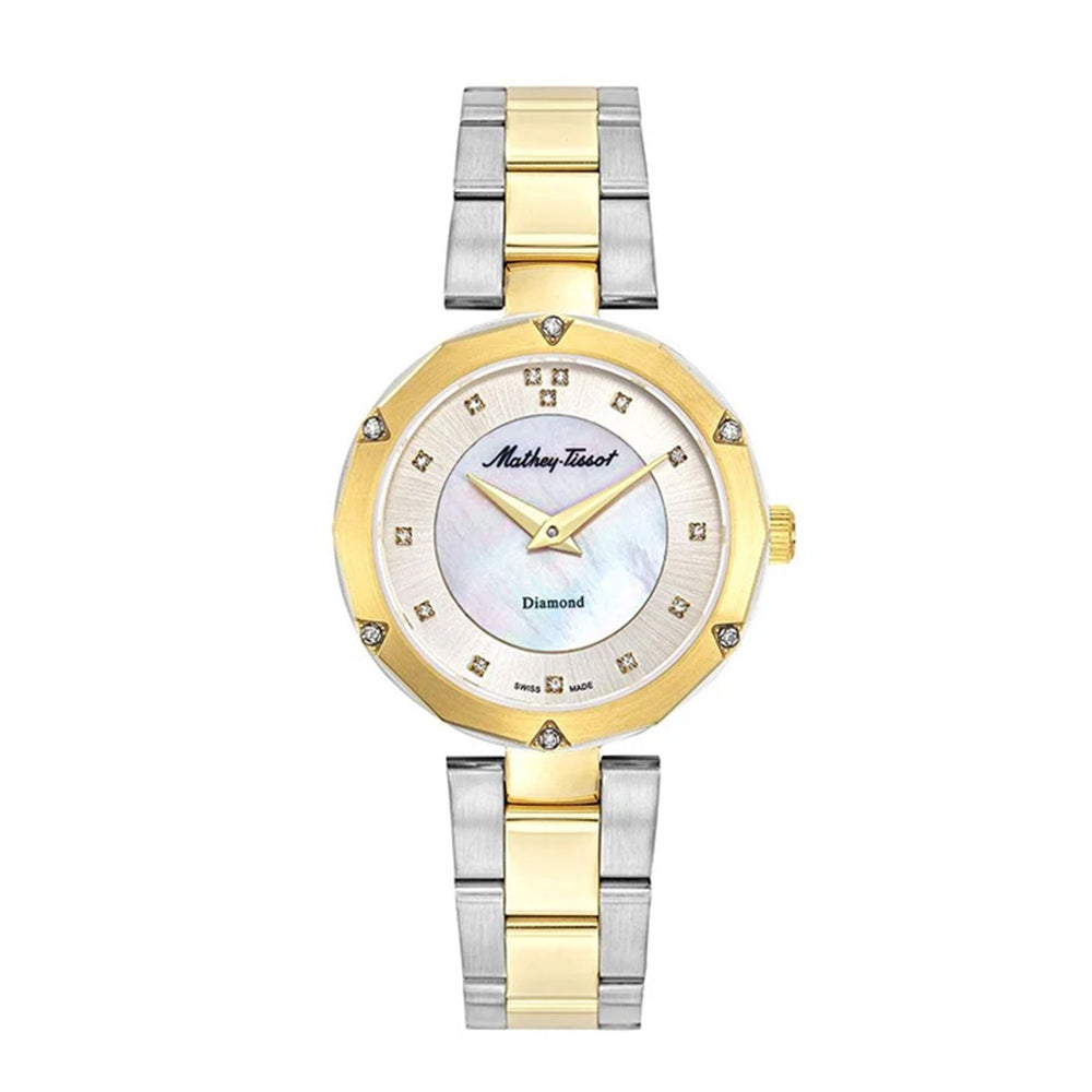 Women Mathey Tissot Molly  Watch with a White Dial and a Gold  Stainless Steel Strap in a    Case with 5 ATM of water resistance._8825235