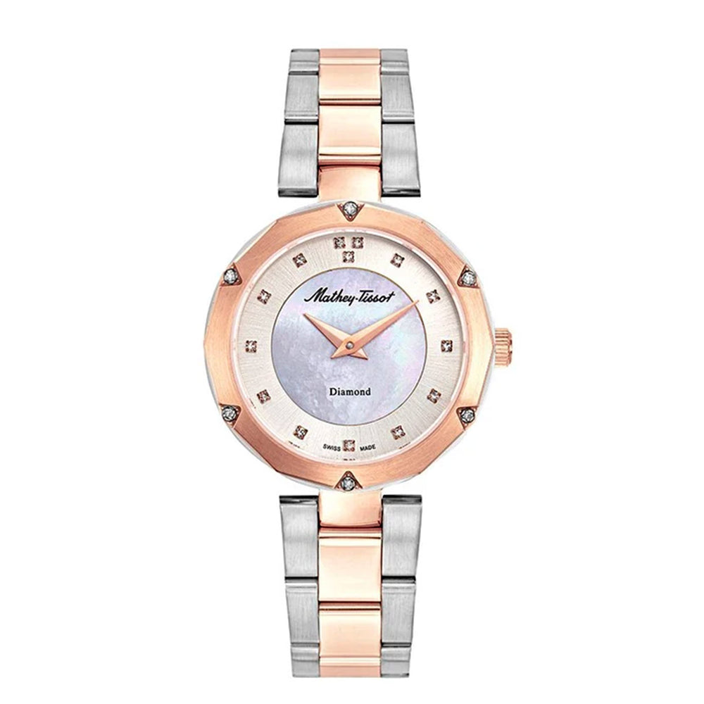 Women Mathey Tissot Molly  Watch with a White Dial and a Silver Gold Stainless Steel Strap in a    Case with 5 ATM of water resistance._8825236