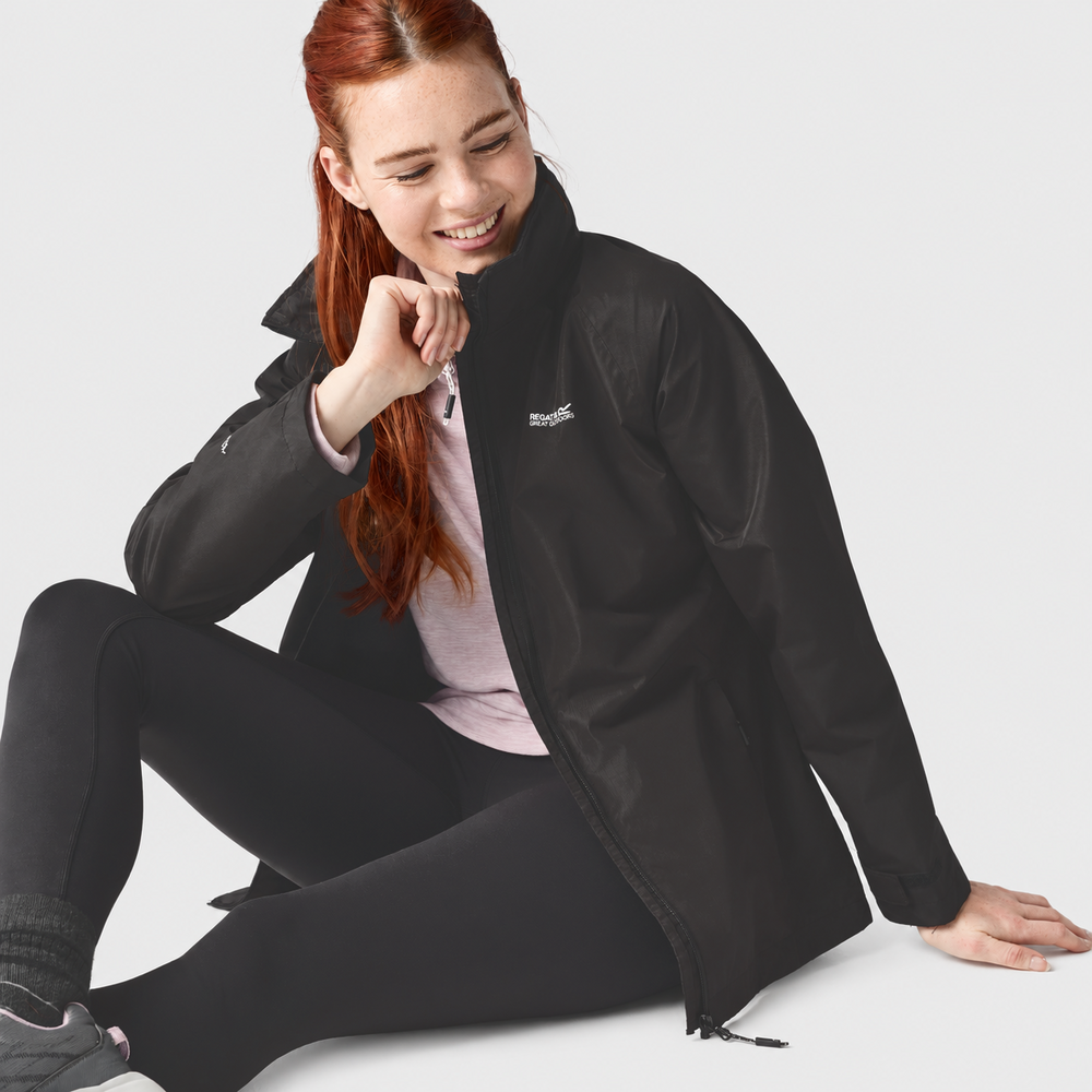 Regatta Womens Waterproof & Windproof Jacket With Hood, Adjustable Cuffs & Adjustable Shockcord (Size 18) - Black_8825852_2