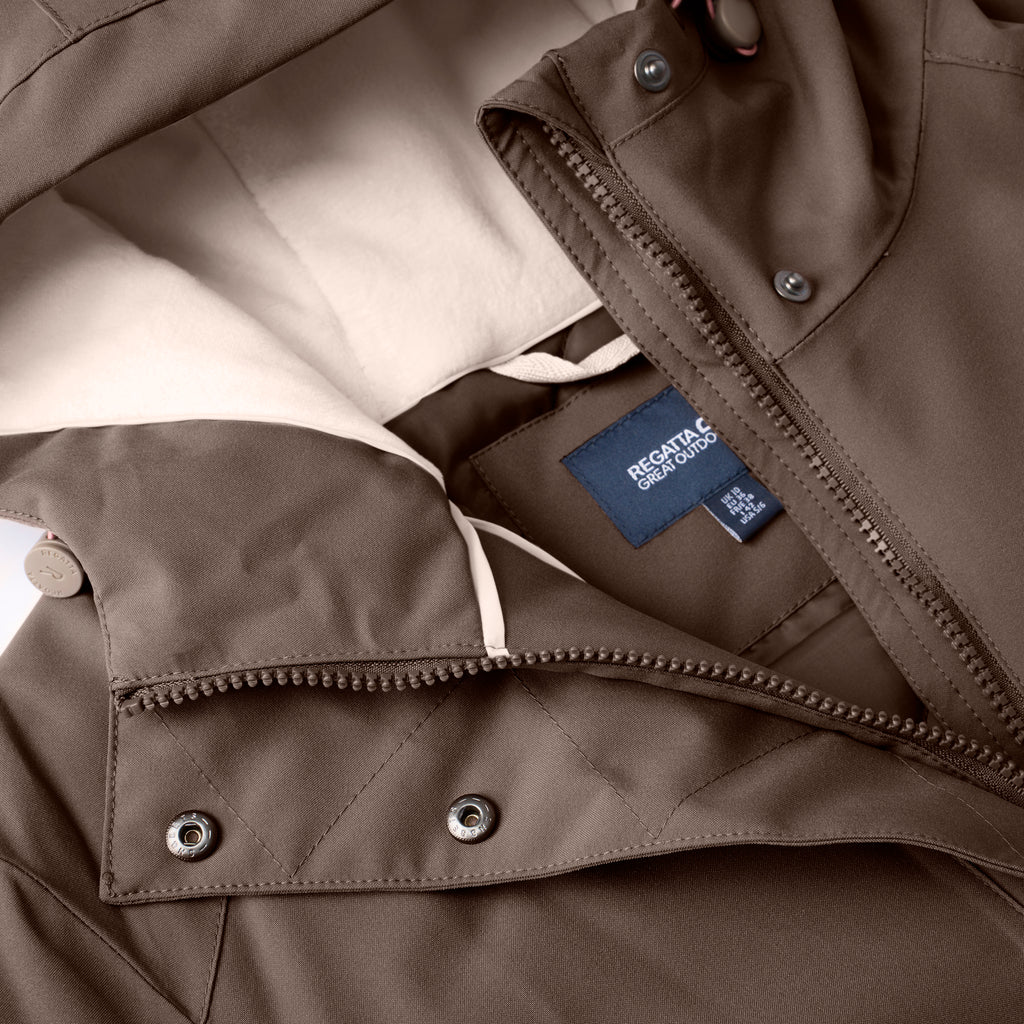 Regatta Womens Waterproof Insulated Jacket With Fleece-Lined Hood & Adjstable Shockcord Waist (Size 12) - Brown_8825885_11