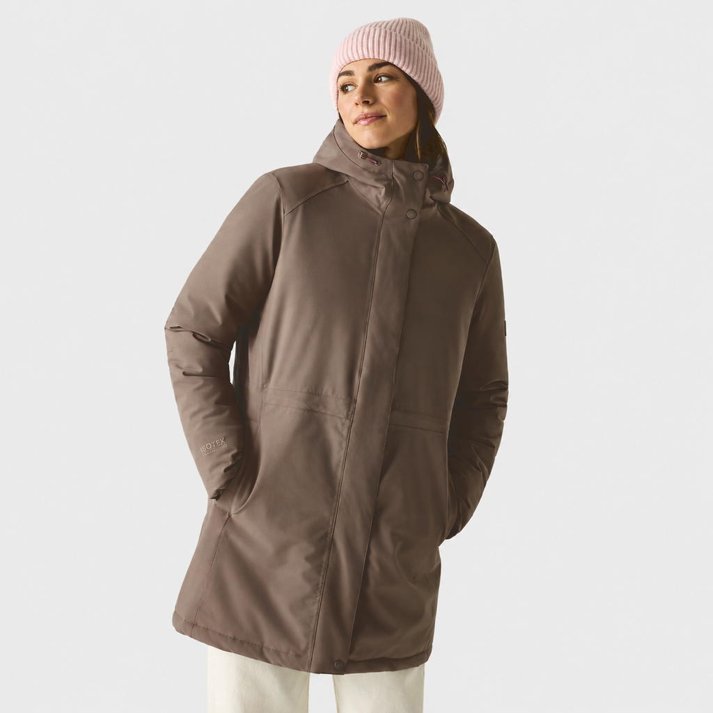 Regatta Womens Waterproof Insulated Jacket With Fleece-Lined Hood & Adjstable Shockcord Waist (Size 16) - Brown_8825887_1