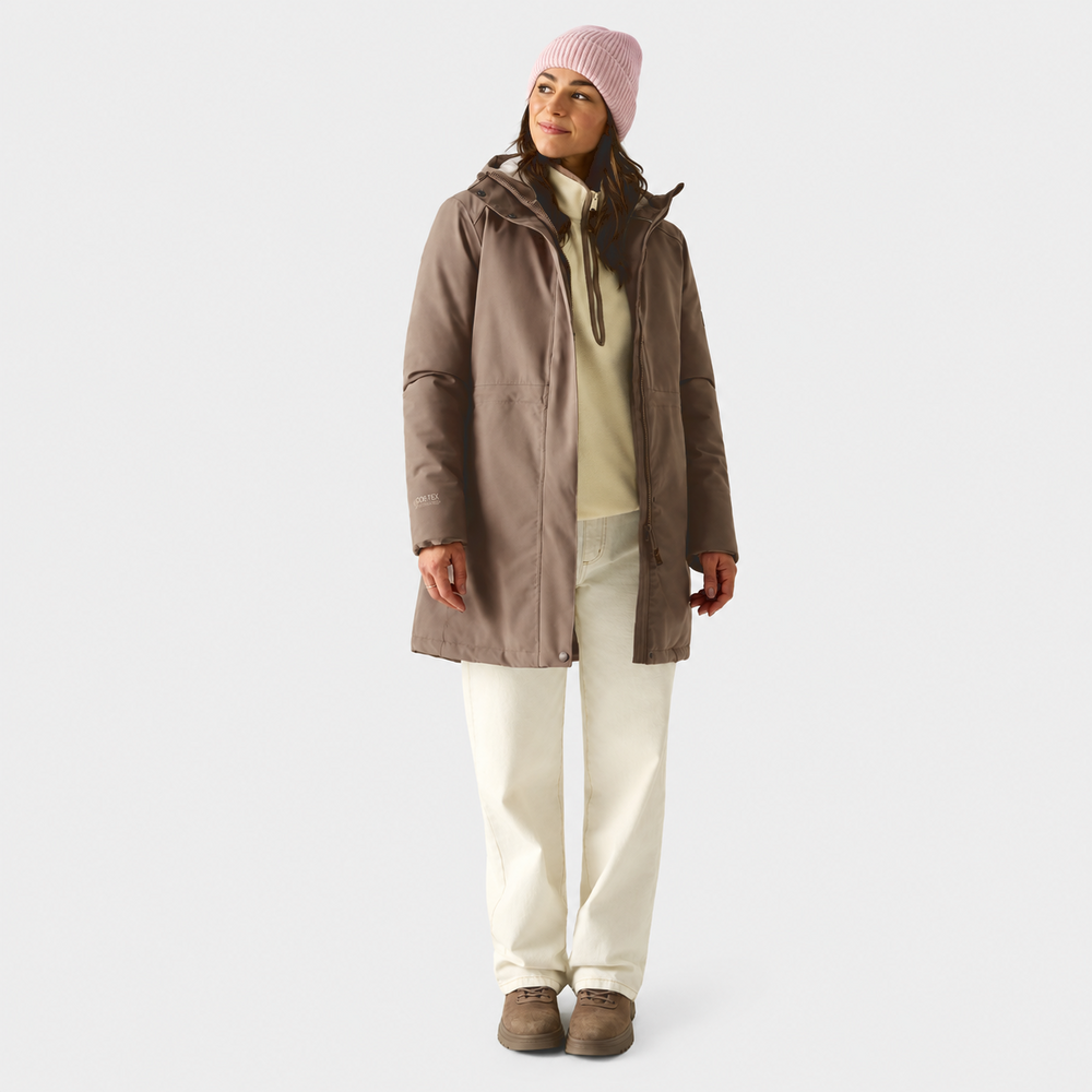 Regatta Womens Waterproof Insulated Jacket With Fleece-Lined Hood & Adjstable Shockcord Waist (Size 16) - Brown_8825887_6