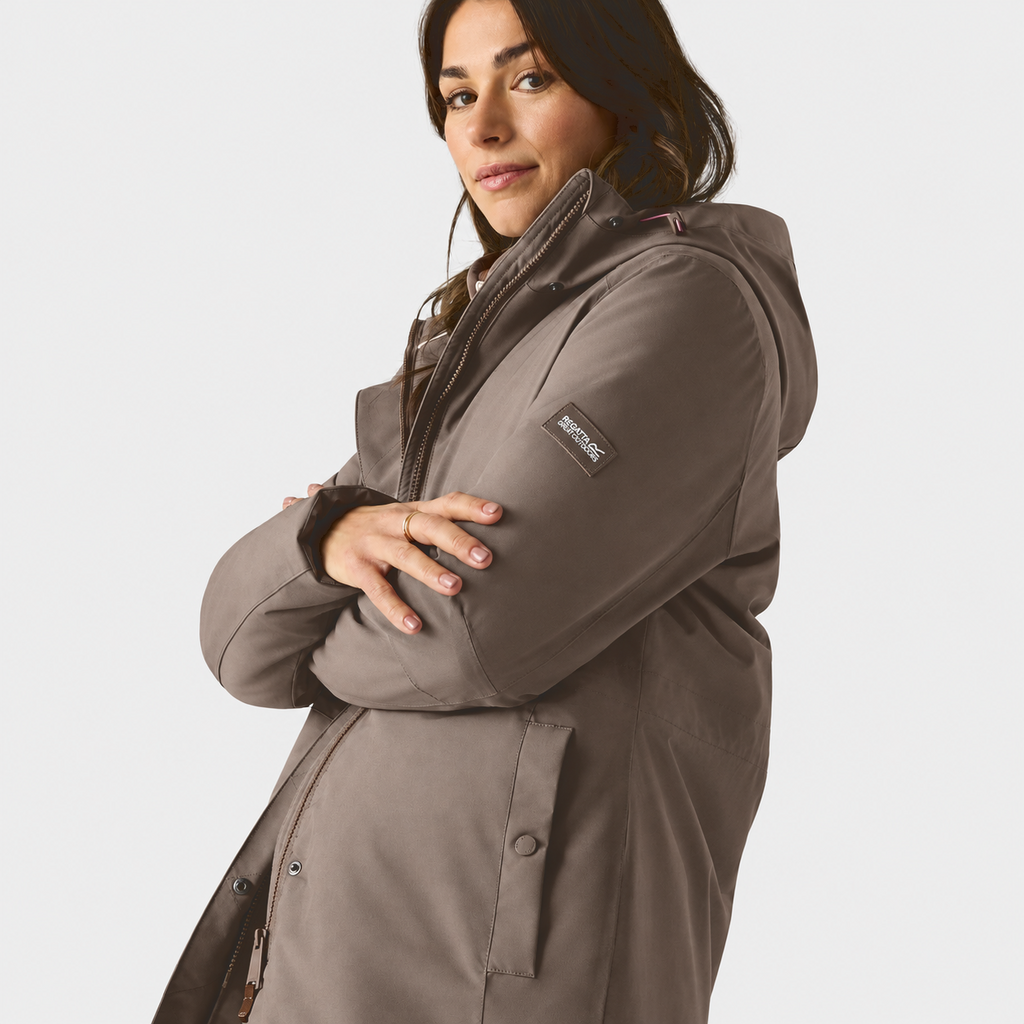 Regatta Womens Waterproof Insulated Jacket With Fleece-Lined Hood & Adjstable Shockcord Waist (Size 18) - Brown_8825888_3