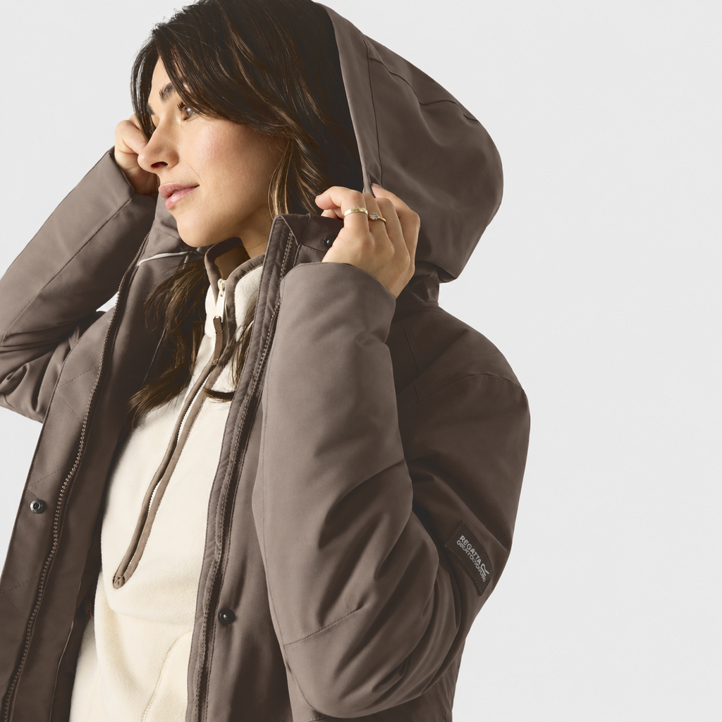 Regatta Womens Waterproof Insulated Jacket With Fleece-Lined Hood & Adjstable Shockcord Waist (Size 18) - Brown_8825888_5