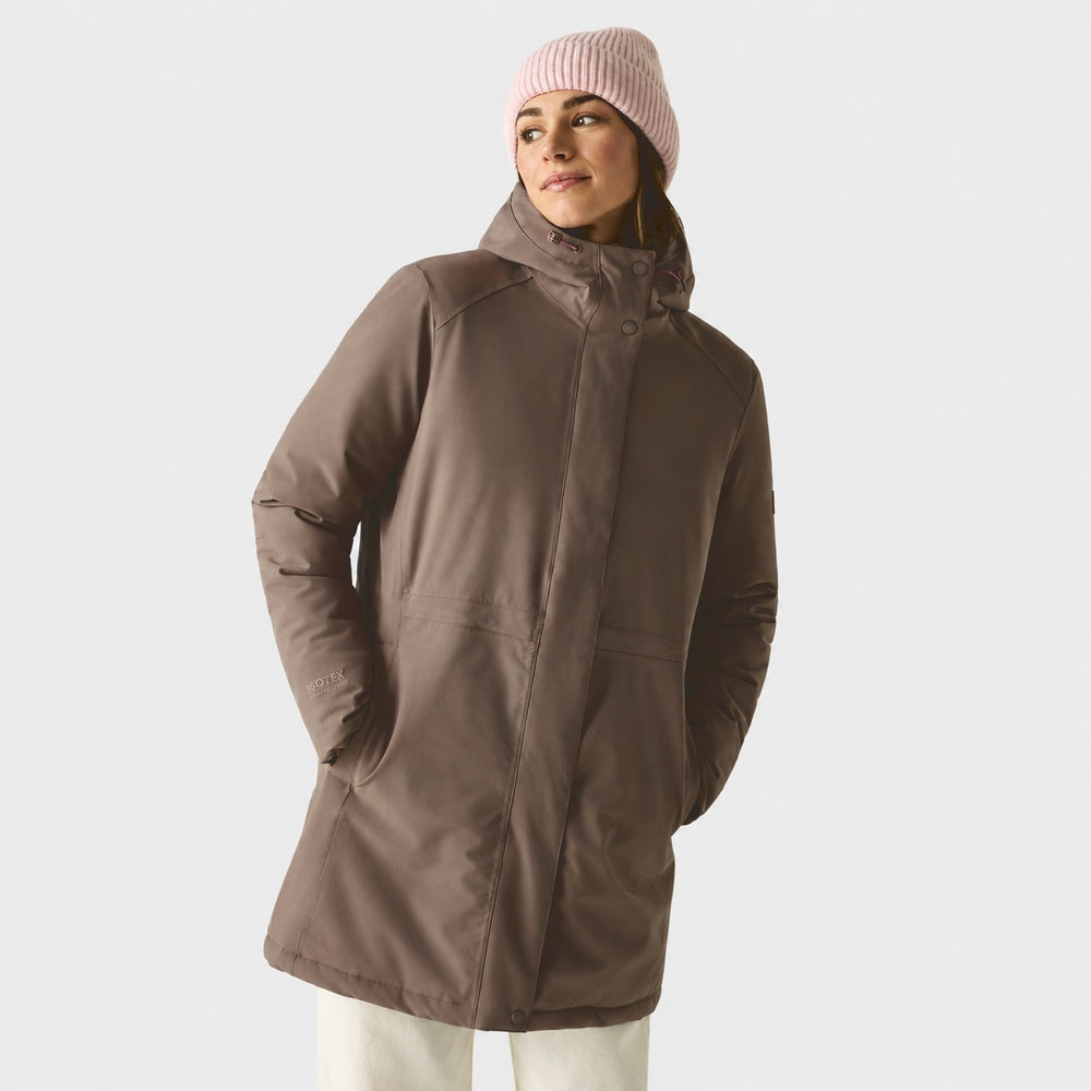 Regatta Womens Waterproof Insulated Jacket With Fleece-Lined Hood & Adjstable Shockcord Waist (Size 20) - Brown_8825889_1