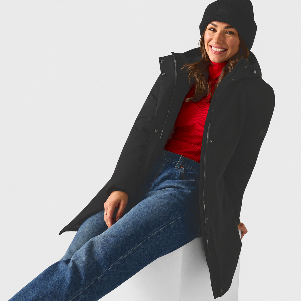 Regatta Womens Waterproof Insulated Jacket With Fleece-Lined Hood & Adjstable Shockcord Waist (Size 12) - Black_8825890_3