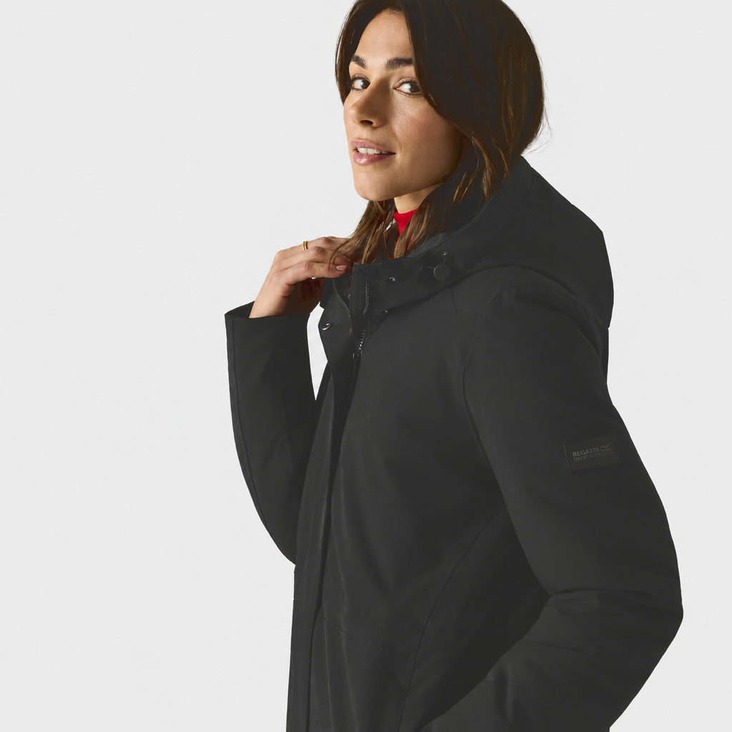 Regatta Womens Waterproof Insulated Jacket With Fleece-Lined Hood & Adjstable Shockcord Waist (Size 14) - Black_8825891_4