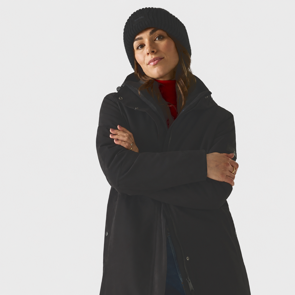 Regatta Womens Waterproof Insulated Jacket With Fleece-Lined Hood & Adjstable Shockcord Waist (Size 18) - Black_8825898_2