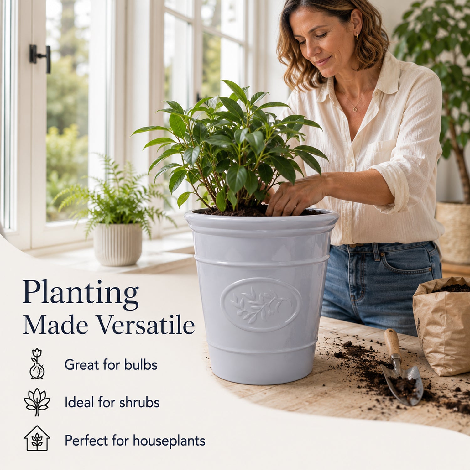 Gardening Direct Pair of Premium Olive Branch Grey Planters 30cm_8883075_4