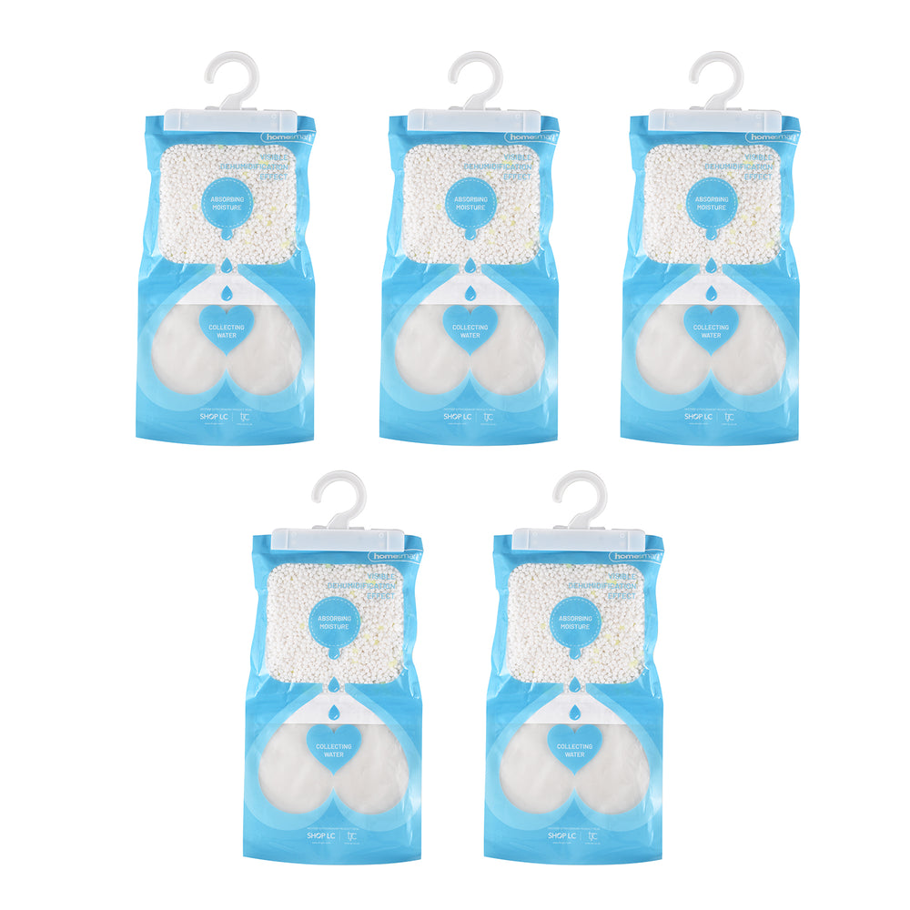 HOMESMART - Set of 5 Hanging Dehumdifier Bag, Frangrance Free, 220g Calcium Chloride per Bag, Hanging Hook_8922749