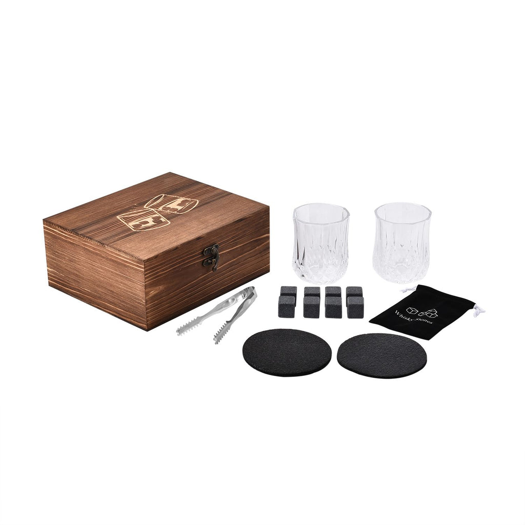 Whiskey Granite Stones and 2 Glasses Gift Set - Brown_8927949