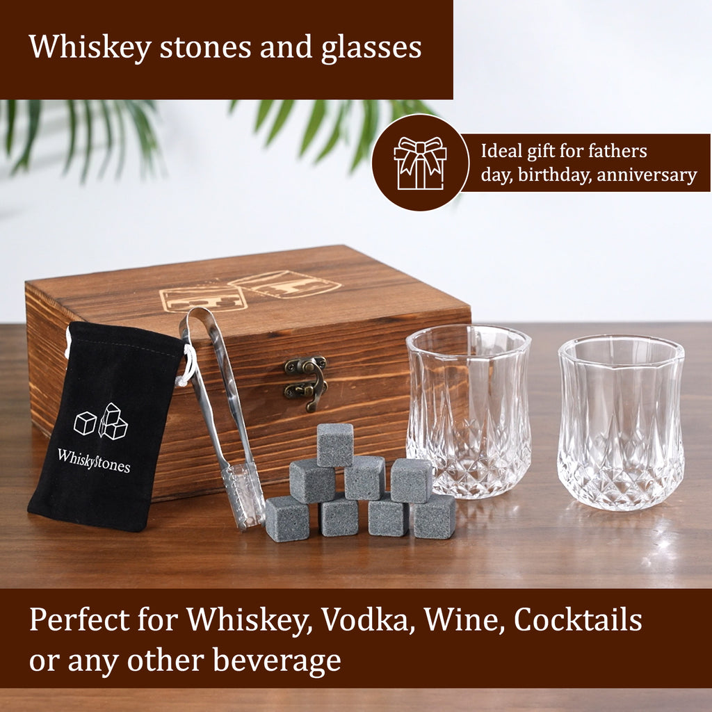 Whiskey Granite Stones and 2 Glasses Gift Set - Brown_8927949_1