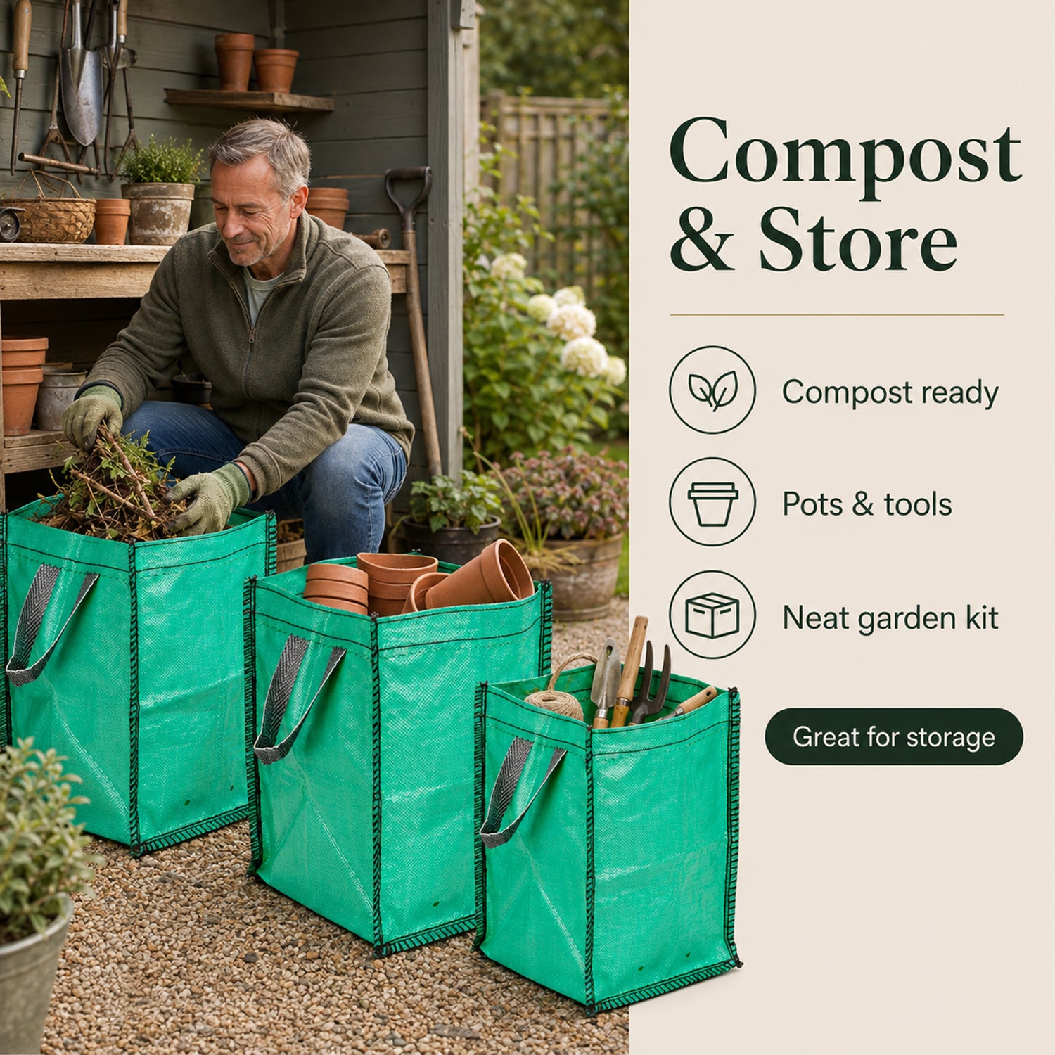 Gardening Direct Pack of 3 x 45L Garden Waste Bags with Handle_8944120_3
