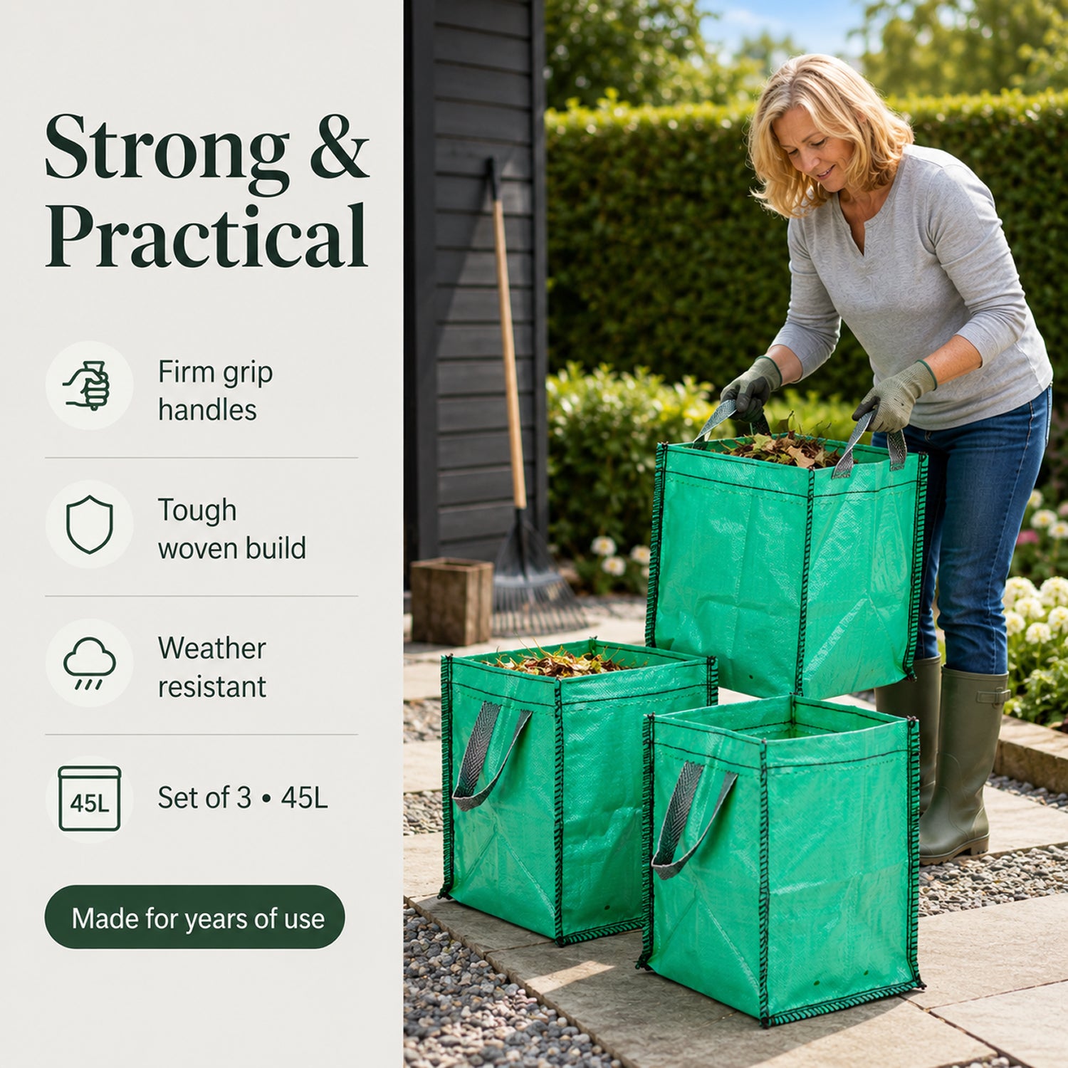 Gardening Direct Pack of 3 x 45L Garden Waste Bags with Handle_8944120_5