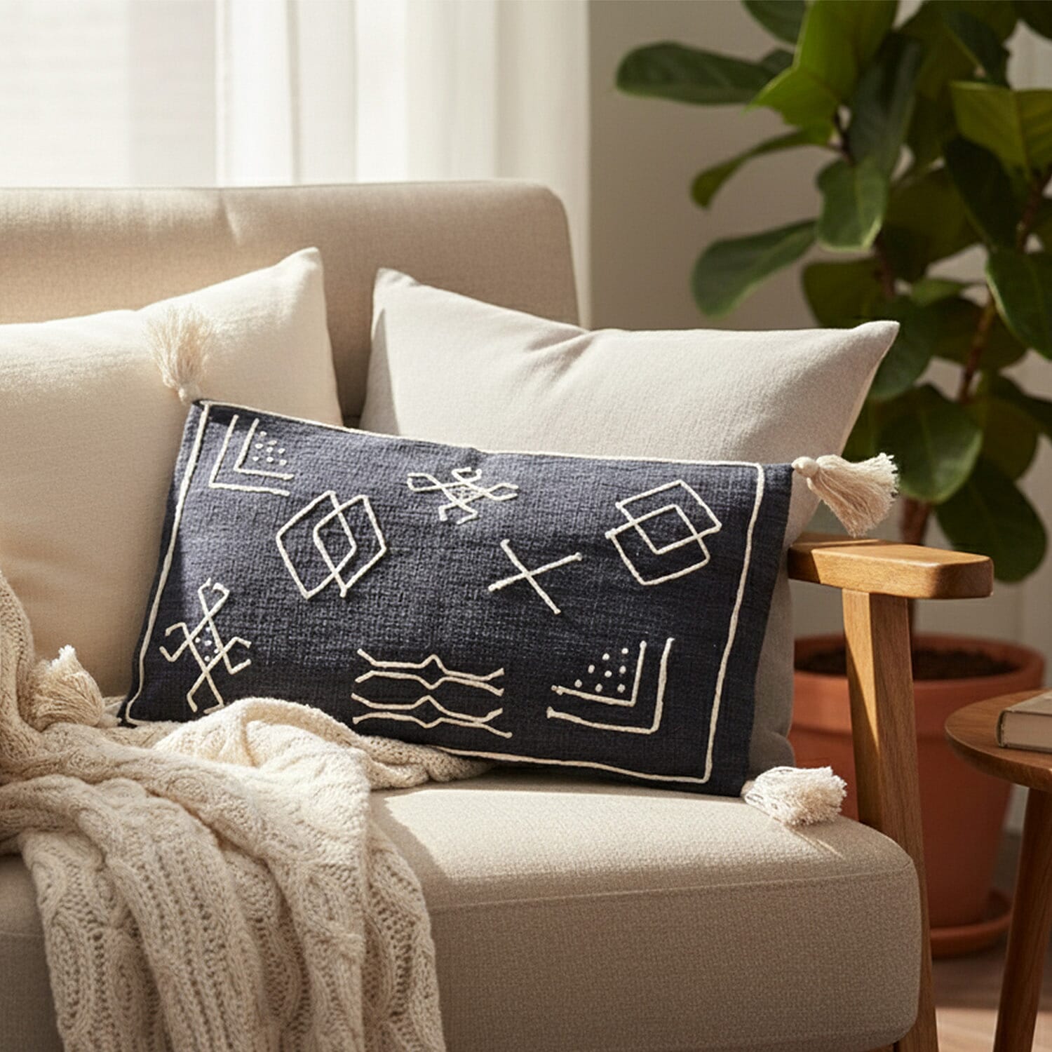 Luxury Close Out - 100% Cotton Handloom Embroidered Throw (Size 170x130 Cm) with Free Cushion Covers (Size 50x30 Cm) - Black