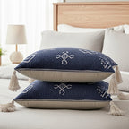 Luxury Close Out - 100% Cotton Handloom Embroidered Throw (Size 170x130 Cm) with Free Cushion Covers (Size 50x30 Cm) - Navy