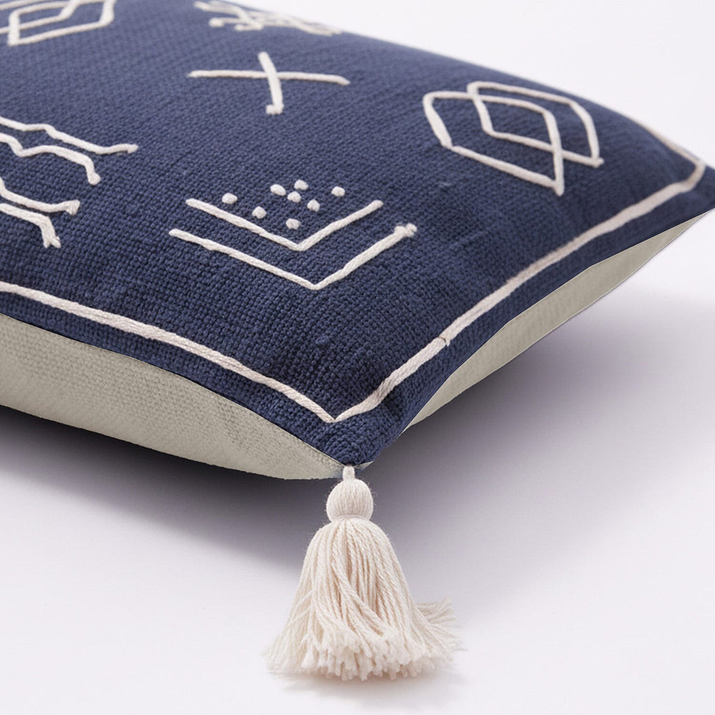 Luxury Close Out - 100% Cotton Handloom Embroidered Throw (Size 170x130 Cm) with Free Cushion Covers (Size 50x30 Cm) - Navy