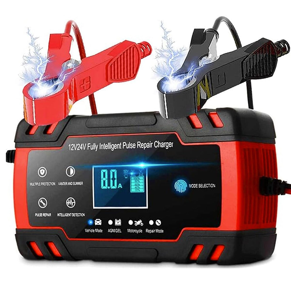 8A Car Battery Charger, (12V 24V) - Black
