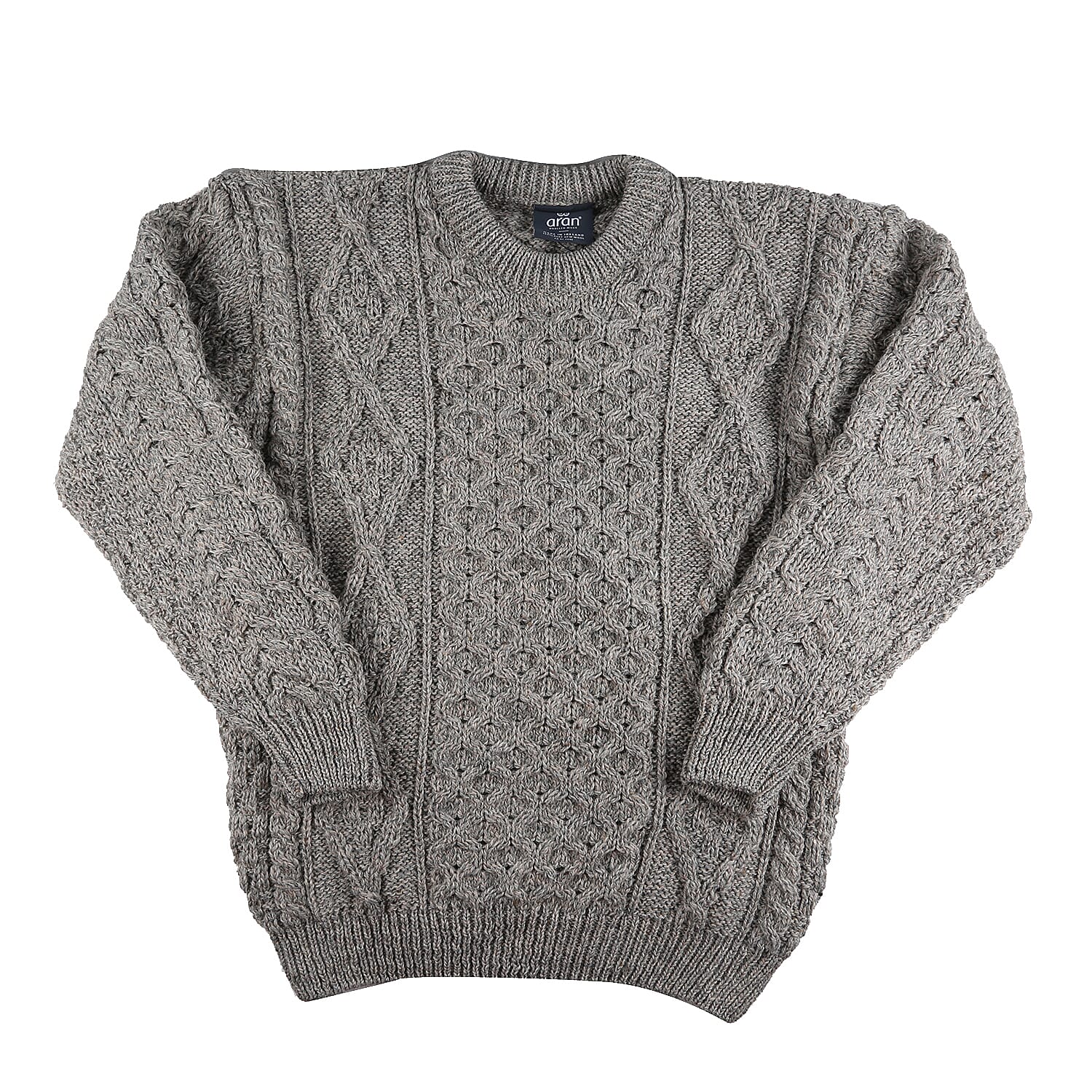 ARAN 100% Pure New Wool Sweater (Size XXL) - Grey