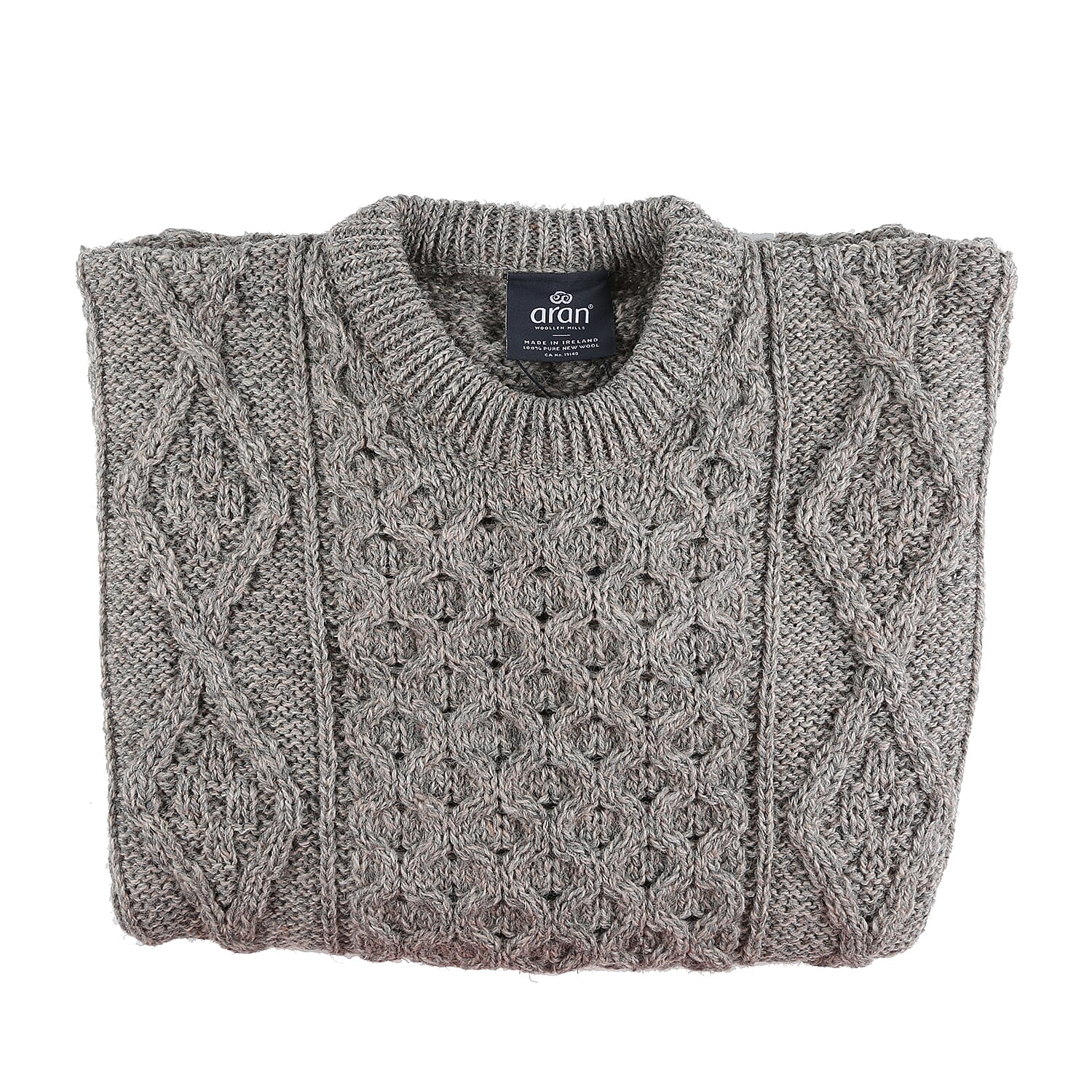 ARAN 100% Pure New Wool Sweater (Size XXL) - Grey