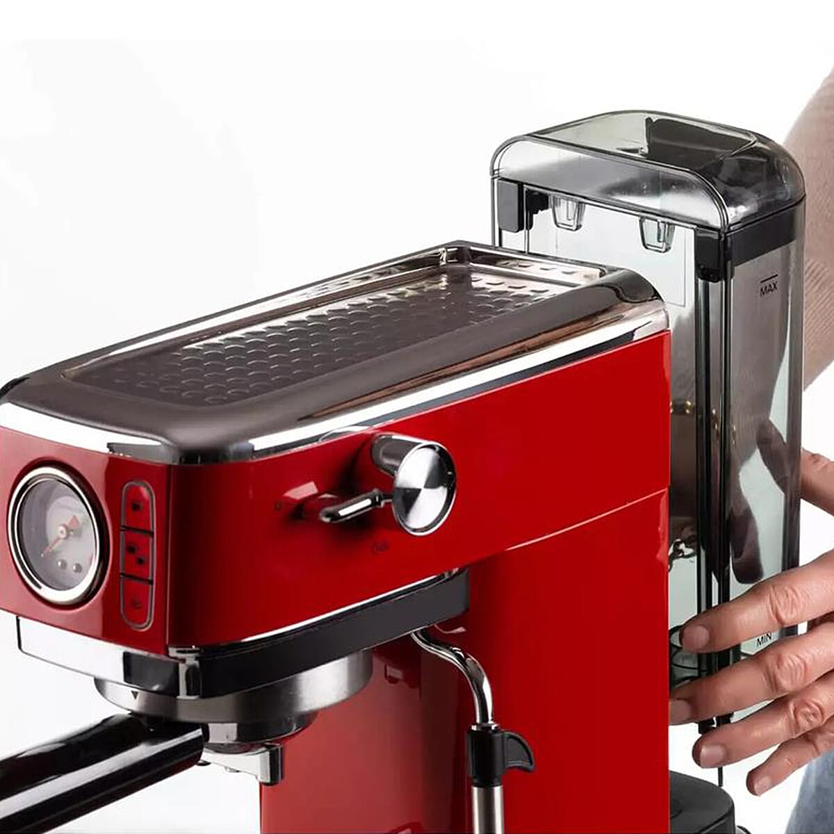 LOWEST EVER PRICE - Ariete Moderna Coffee Machine Slim with Pressure Gauge 1300W Red
