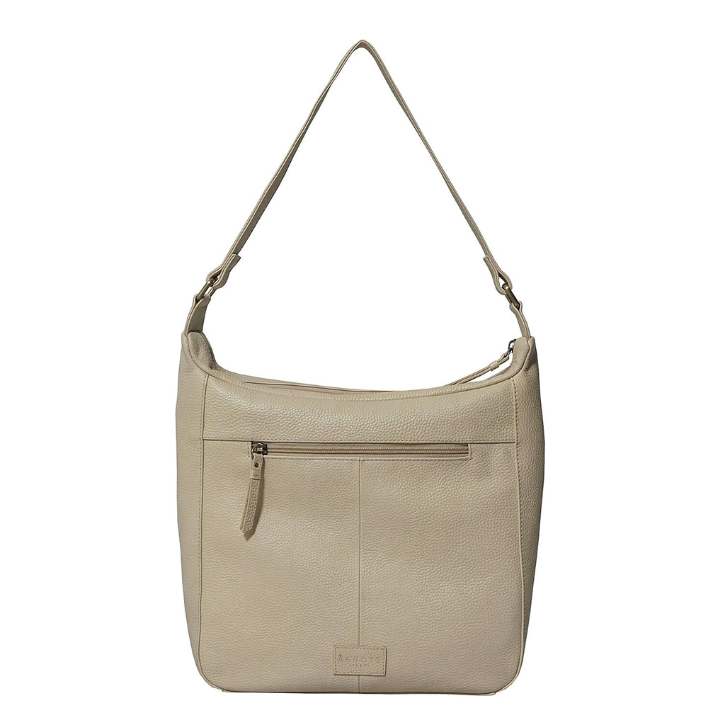 ASSOTS LONDON Pamela Genuine Pebble Grain Leather Hobo Shoulder Bag - Off White