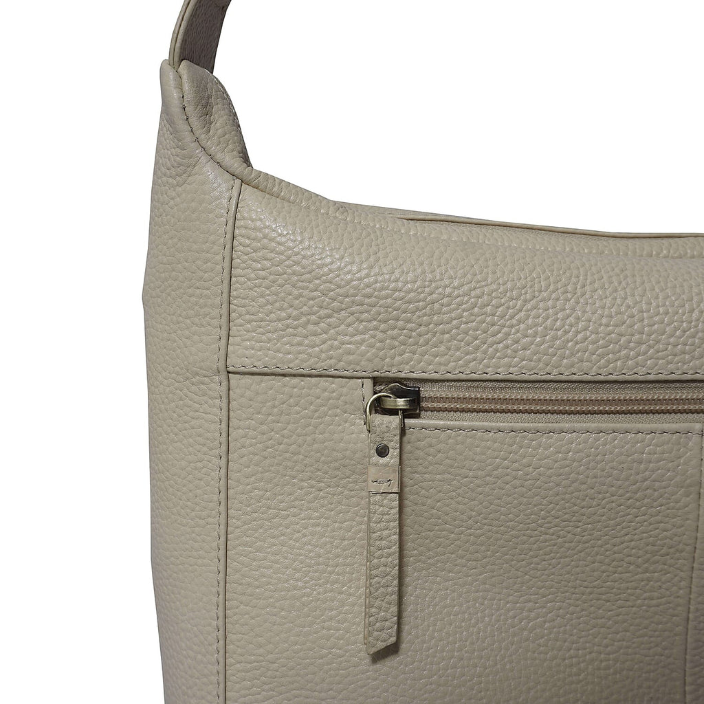 ASSOTS LONDON Pamela Genuine Pebble Grain Leather Hobo Shoulder Bag - Off White