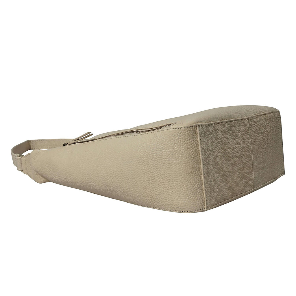 ASSOTS LONDON Pamela Genuine Pebble Grain Leather Hobo Shoulder Bag - Off White